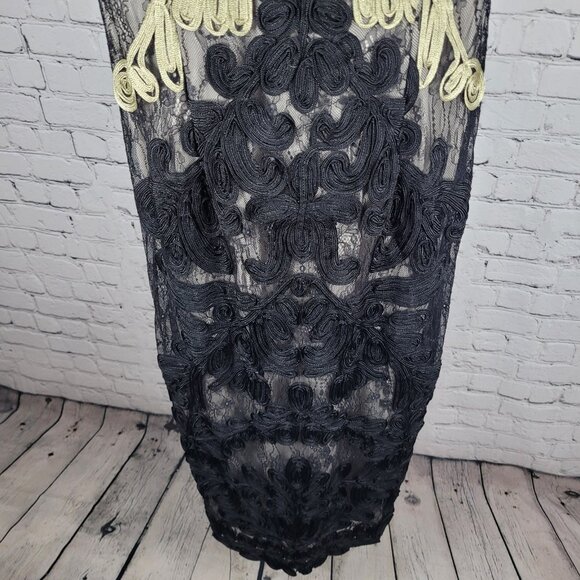 JS Collections Black Gold Overlay Lace Short Sleeve Lined Long Formal Dress 12 - Picture 8 of 14